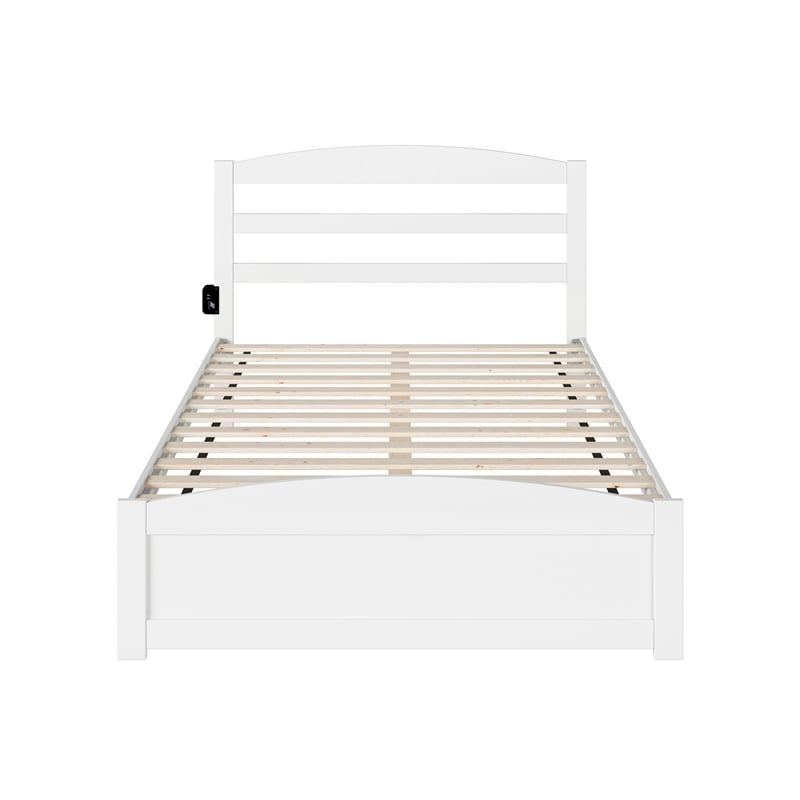 Warren Solid Wood Full Bed with Footboard and USB Charging Station in White