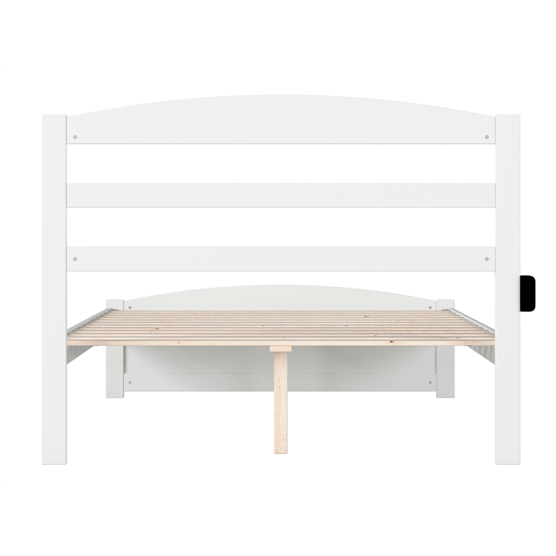 Warren Solid Wood Full Bed with Footboard and USB Charging Station in White