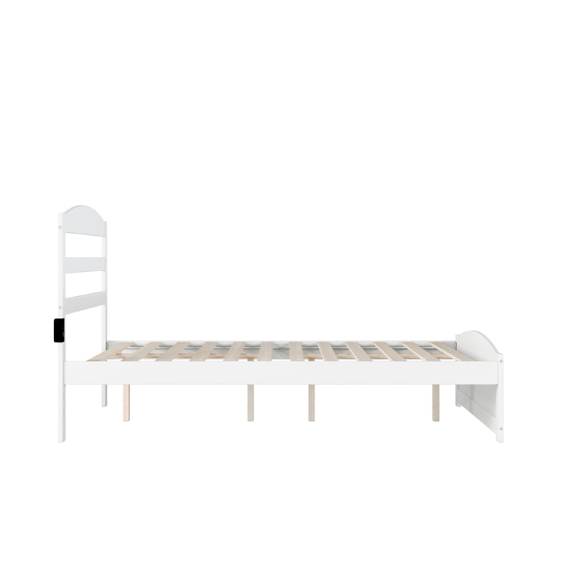 Warren Solid Wood Full Bed with Footboard and USB Charging Station in White