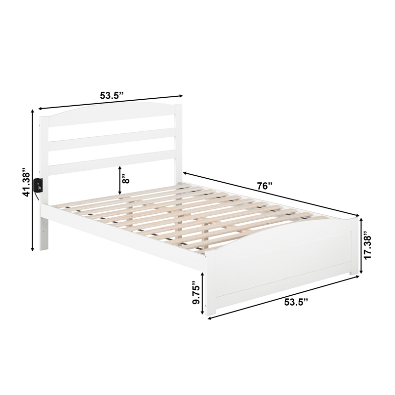 Warren Solid Wood Full Bed with Footboard and USB Charging Station in White