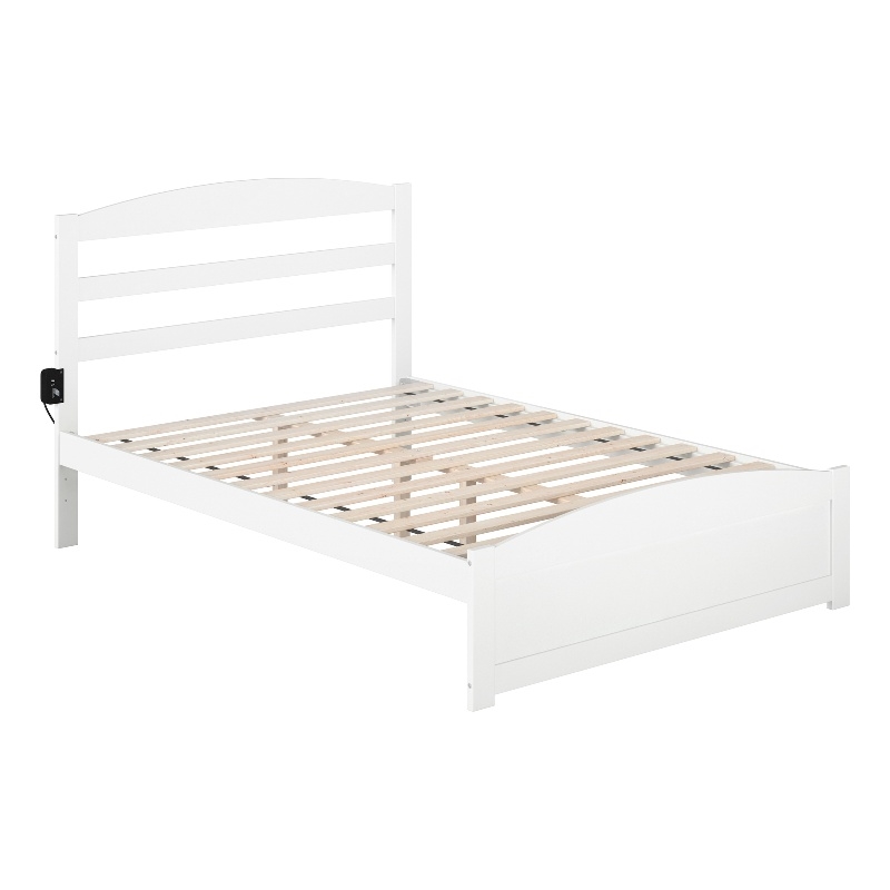 Warren Solid Wood Full Bed with Footboard and USB Charging Station in White