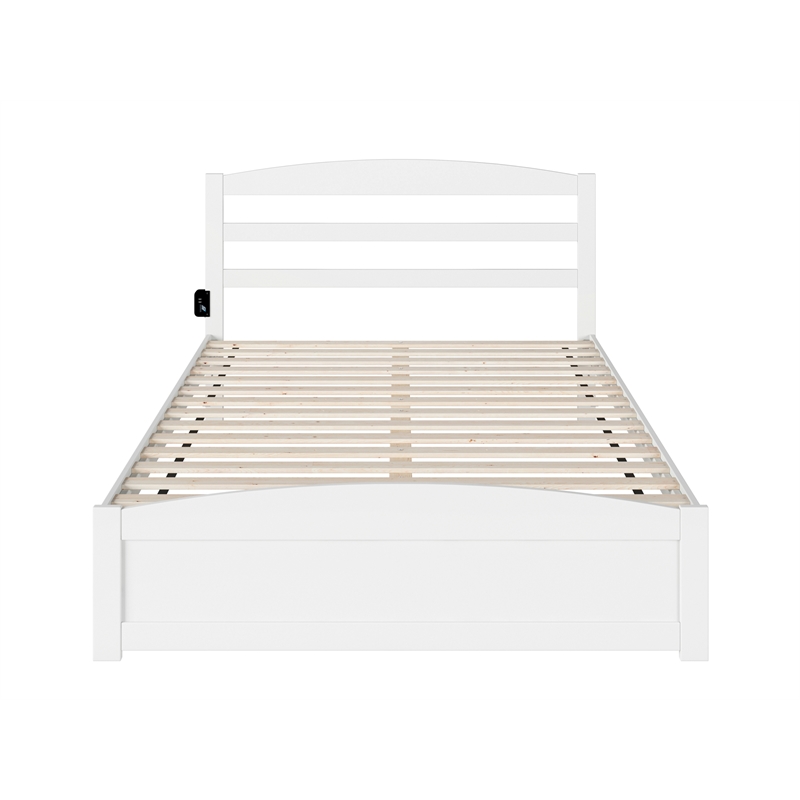 AFI Warren Solid Wood Queen Bed with Footboard and USB Charger in White