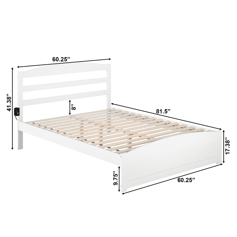 AFI Warren Solid Wood Queen Bed with Footboard and USB Charger in White