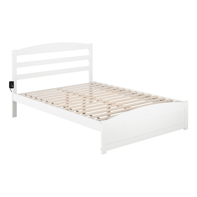 AFI Warren Solid Wood Queen Bed with Footboard and USB Charger in White