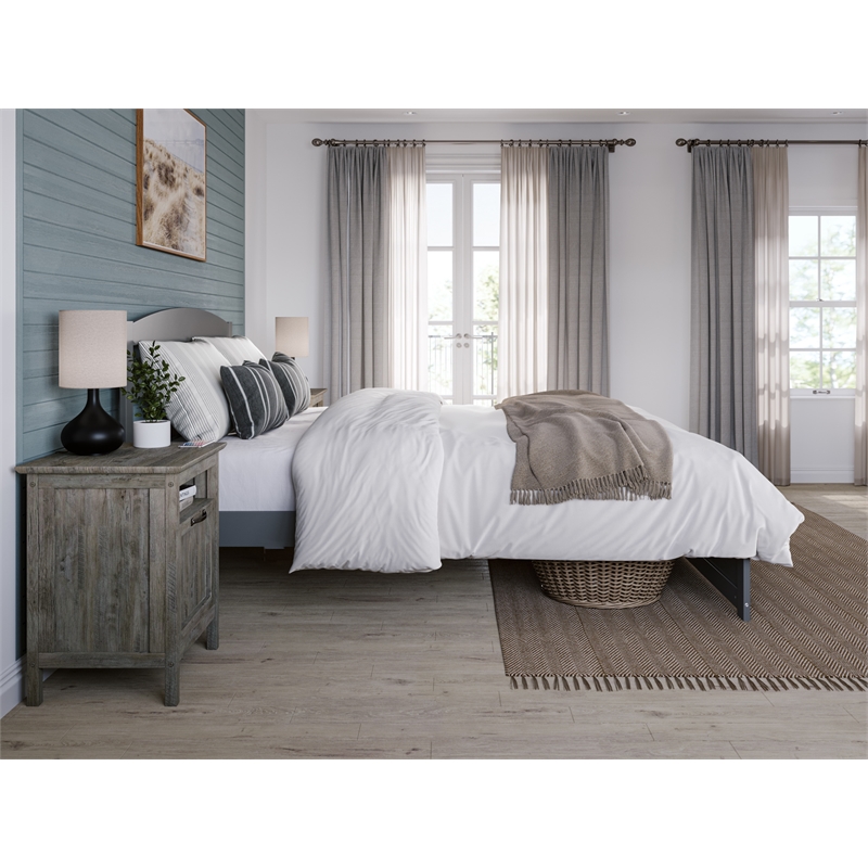 AFI Warren Solid Wood Queen Bed with Footboard and USB Charger in Gray