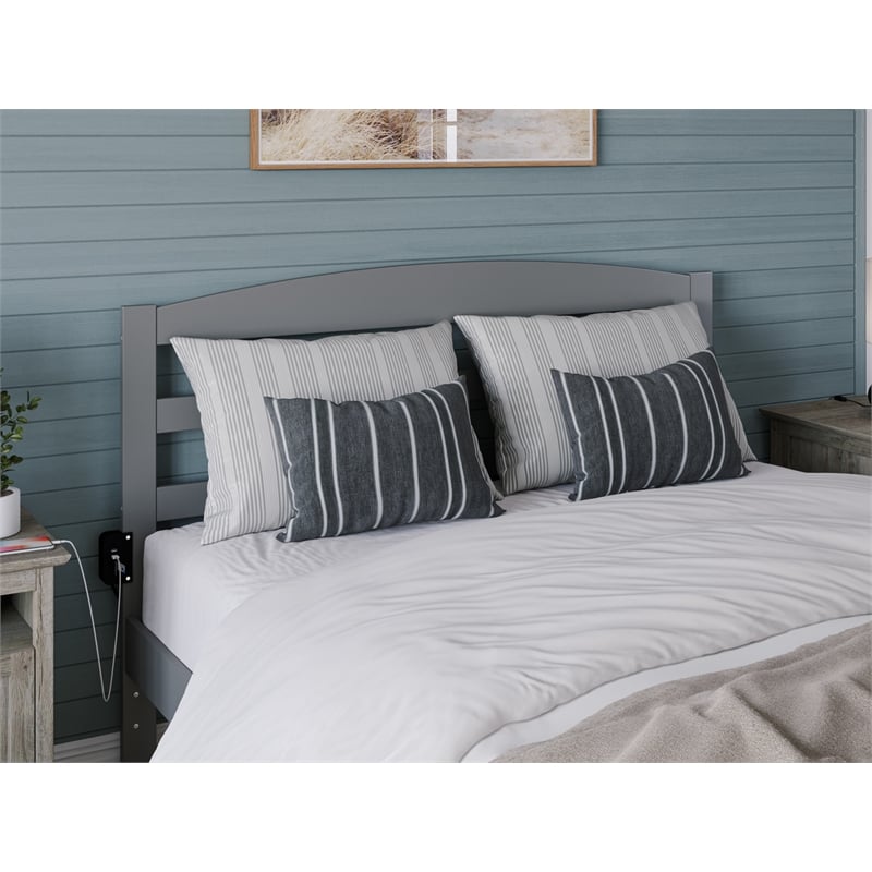 AFI Warren Solid Wood Queen Bed with Footboard and USB Charger in Gray