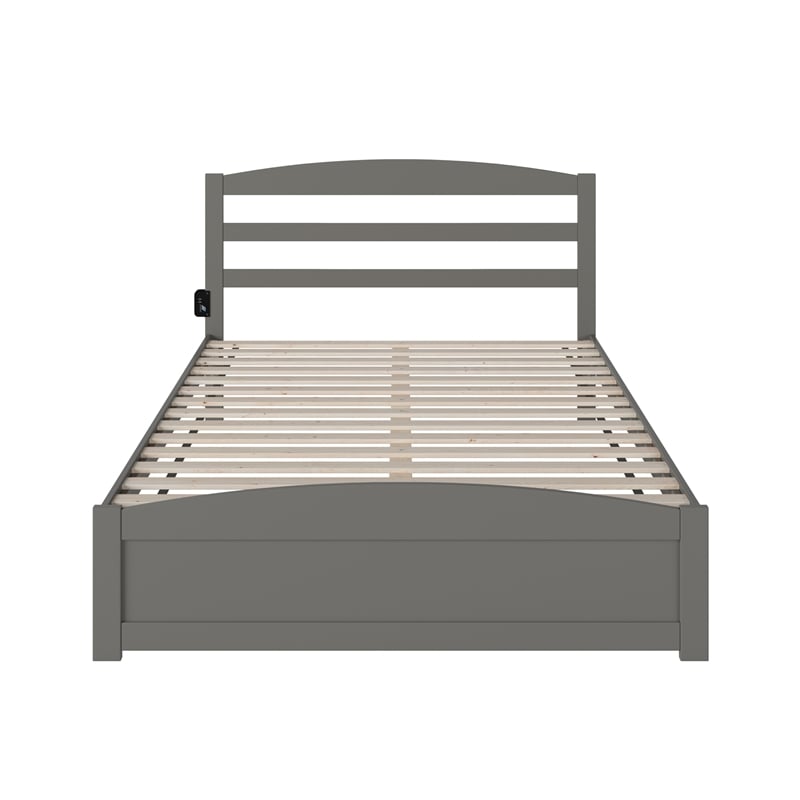 AFI Warren Solid Wood Queen Bed with Footboard and USB Charger in Gray