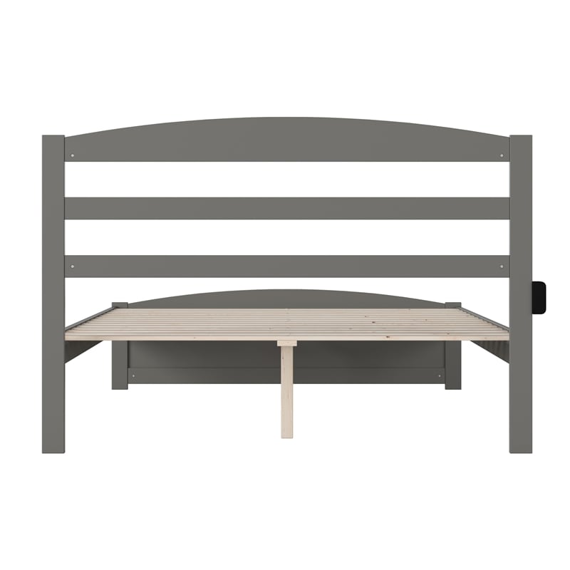 AFI Warren Solid Wood Queen Bed with Footboard and USB Charger in Gray
