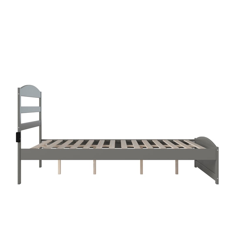 AFI Warren Solid Wood Queen Bed with Footboard and USB Charger in Gray