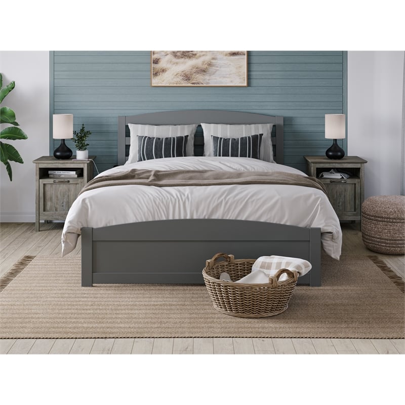AFI Warren Solid Wood Queen Bed with Footboard and USB Charger in Gray