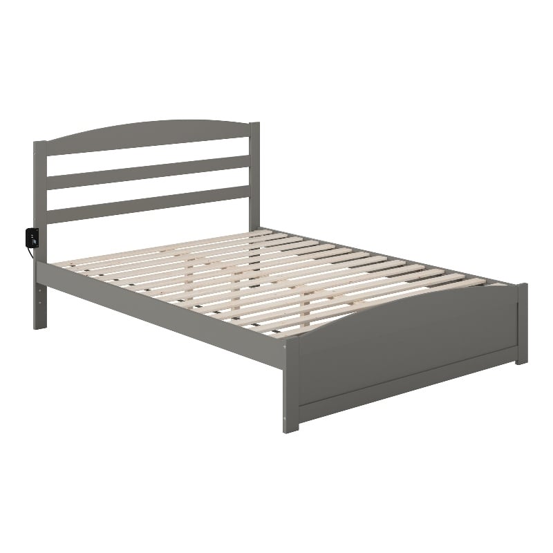 AFI Warren Solid Wood Queen Bed with Footboard and USB Charger in Gray