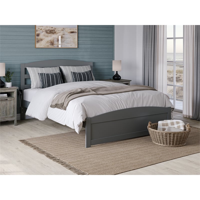 AFI Warren Solid Wood Queen Bed with Footboard and USB Charger in Gray