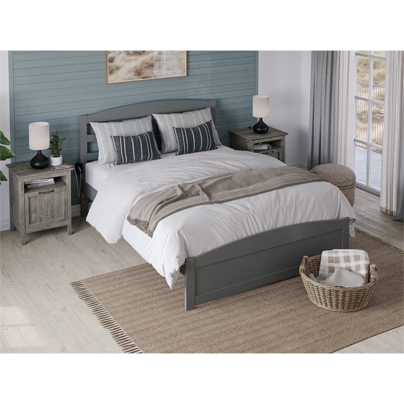 AFI Warren Solid Wood Queen Bed with Footboard and USB Charger in Gray