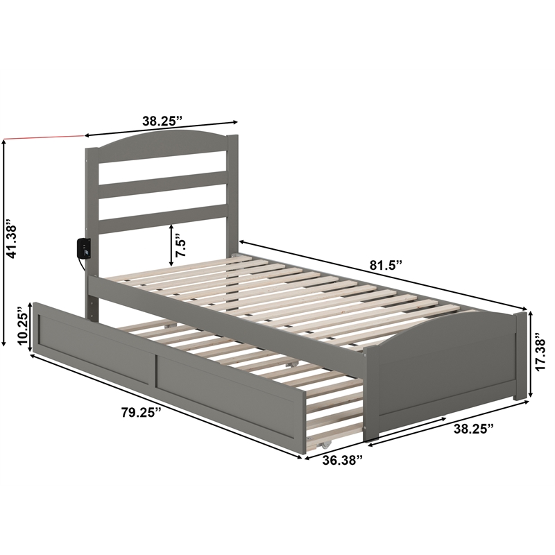 AFI Warren Solid Wood Traditional Twin XL Bed w/ Twin XL Trundle in Gray