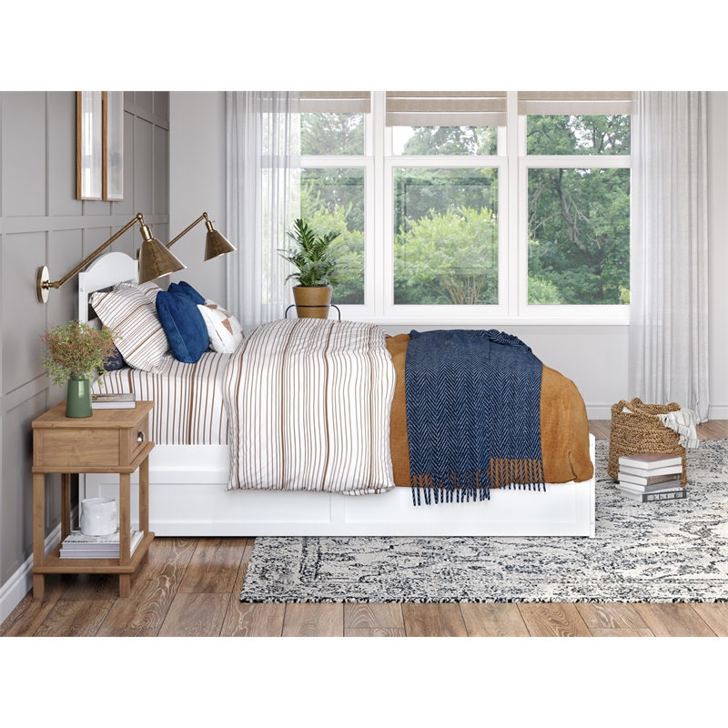 AFI Warren Solid Wood Queen Traditional Bed w/ Twin XL Trundle in White