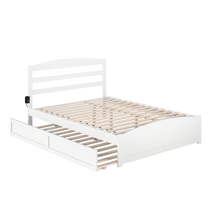 AFI Warren Solid Wood Queen Traditional Bed w/ Twin XL Trundle in White