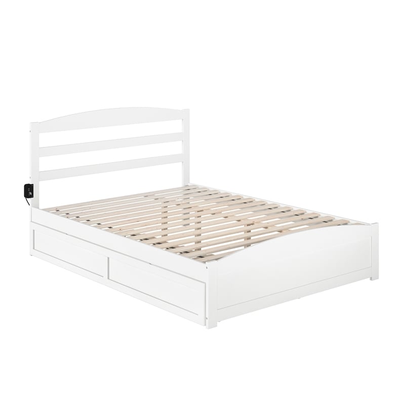 AFI Warren Solid Wood Queen Traditional Bed w/ Twin XL Trundle in White