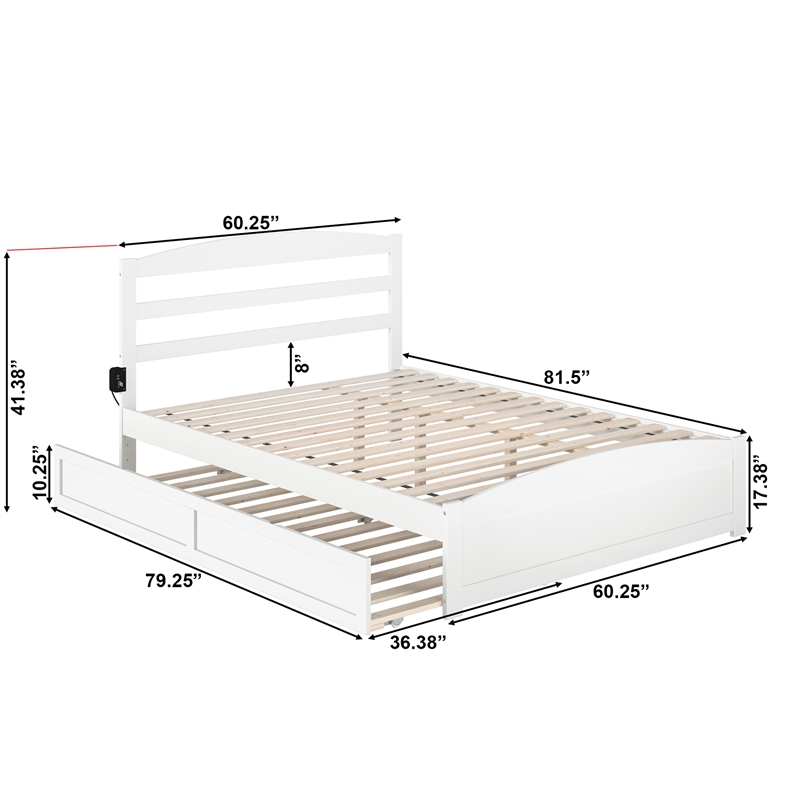 AFI Warren Solid Wood Queen Traditional Bed w/ Twin XL Trundle in White