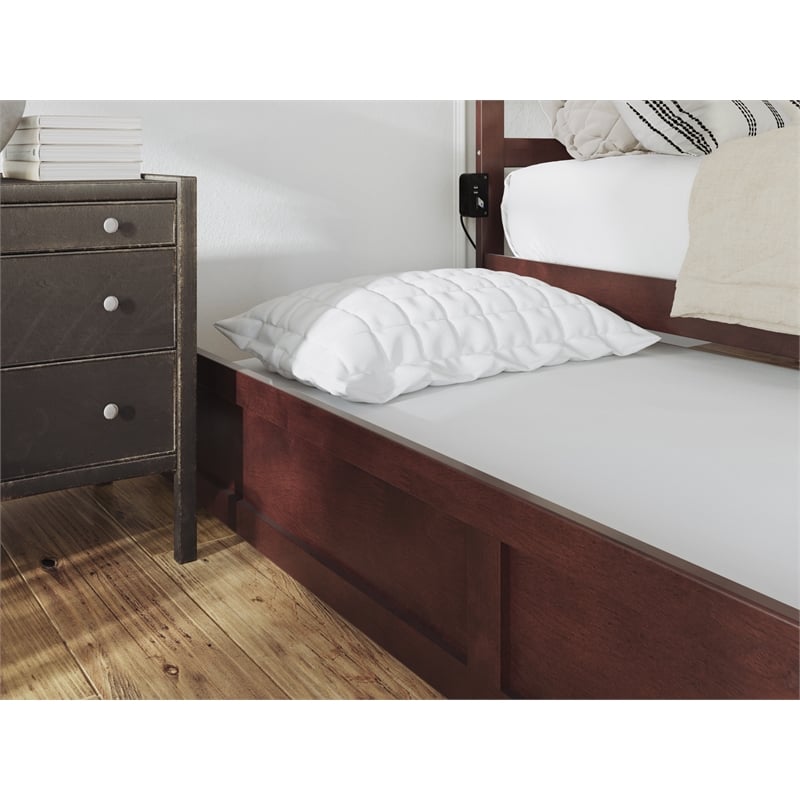 AFI Warren Solid Wood Queen Bed w/ Footboard & Twin XL Trundle in Walnut