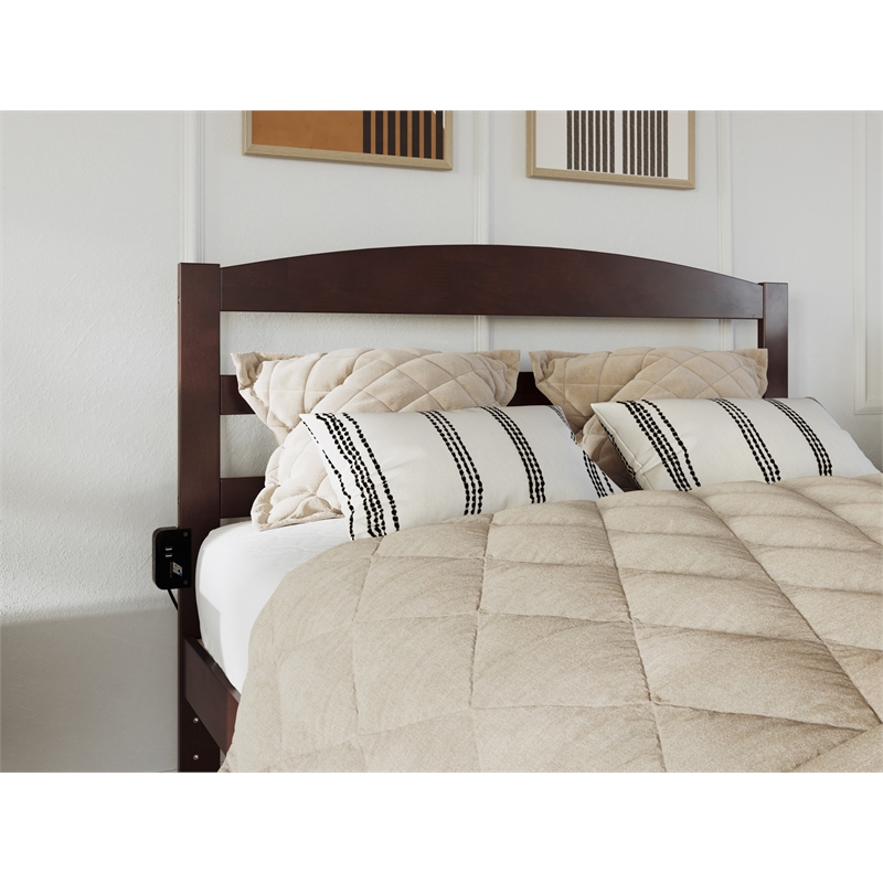 AFI Warren Solid Wood Queen Bed w/ Footboard & Twin XL Trundle in Walnut