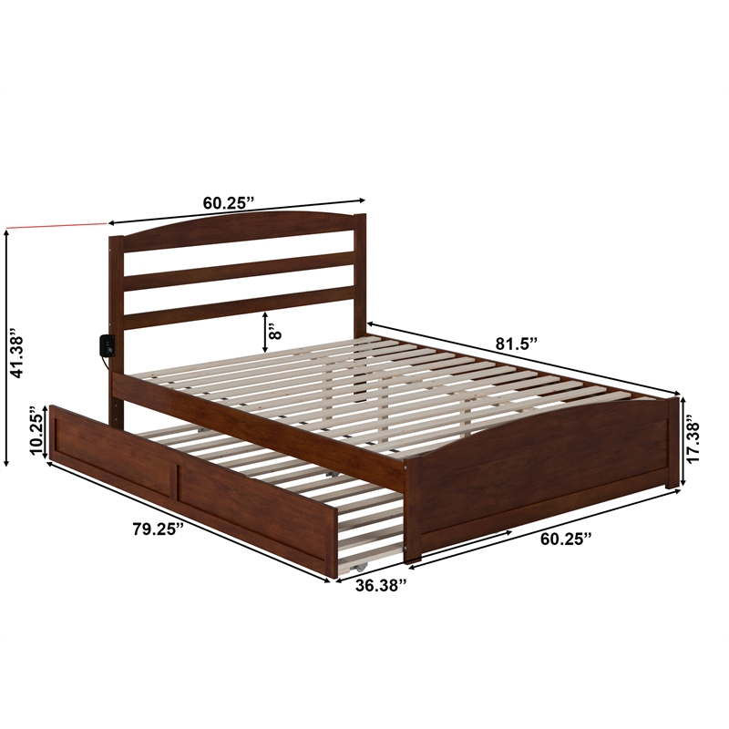 AFI Warren Solid Wood Queen Bed w/ Footboard & Twin XL Trundle in Walnut