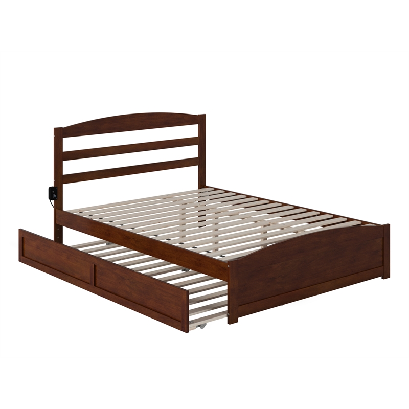 AFI Warren Solid Wood Queen Bed w/ Footboard & Twin XL Trundle in Walnut