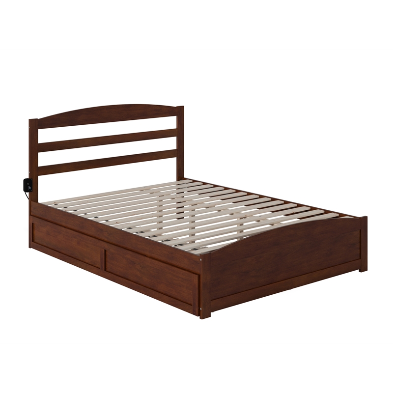 AFI Warren Solid Wood Queen Bed w/ Footboard & Twin XL Trundle in Walnut