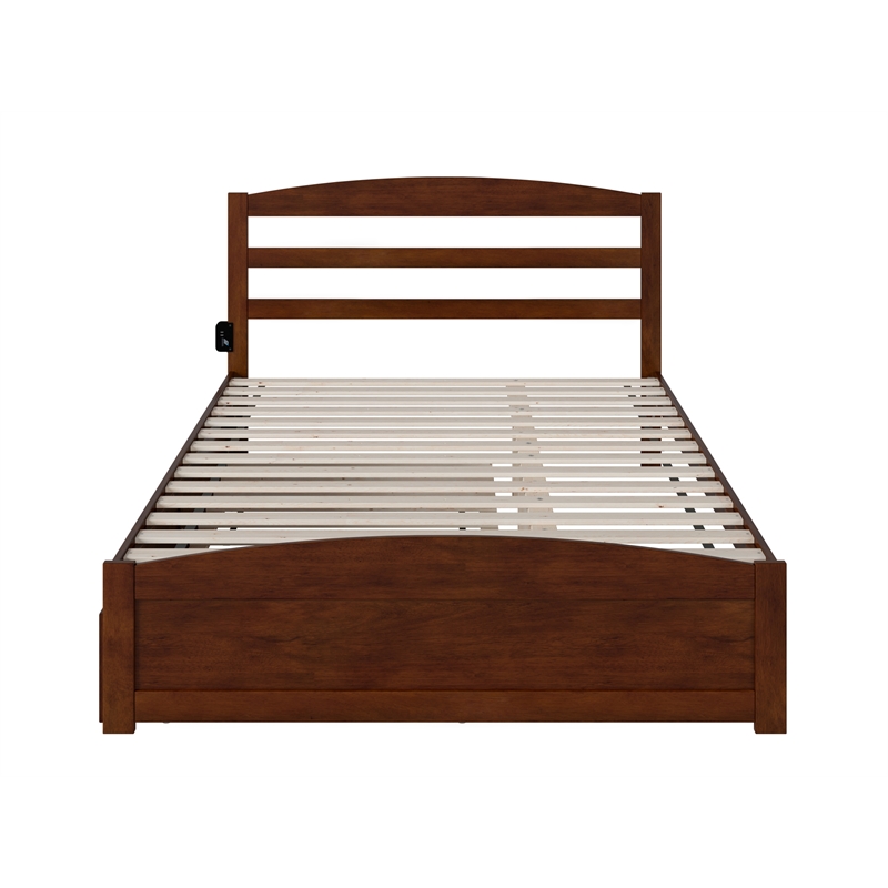 AFI Warren Solid Wood Queen Bed w/ Footboard & Twin XL Trundle in Walnut