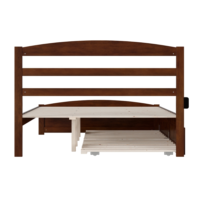 AFI Warren Solid Wood Queen Bed w/ Footboard & Twin XL Trundle in Walnut