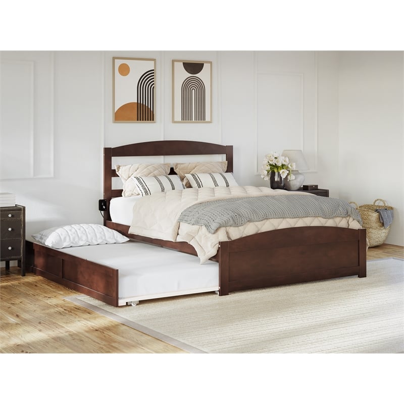AFI Warren Solid Wood Queen Bed w/ Footboard & Twin XL Trundle in Walnut