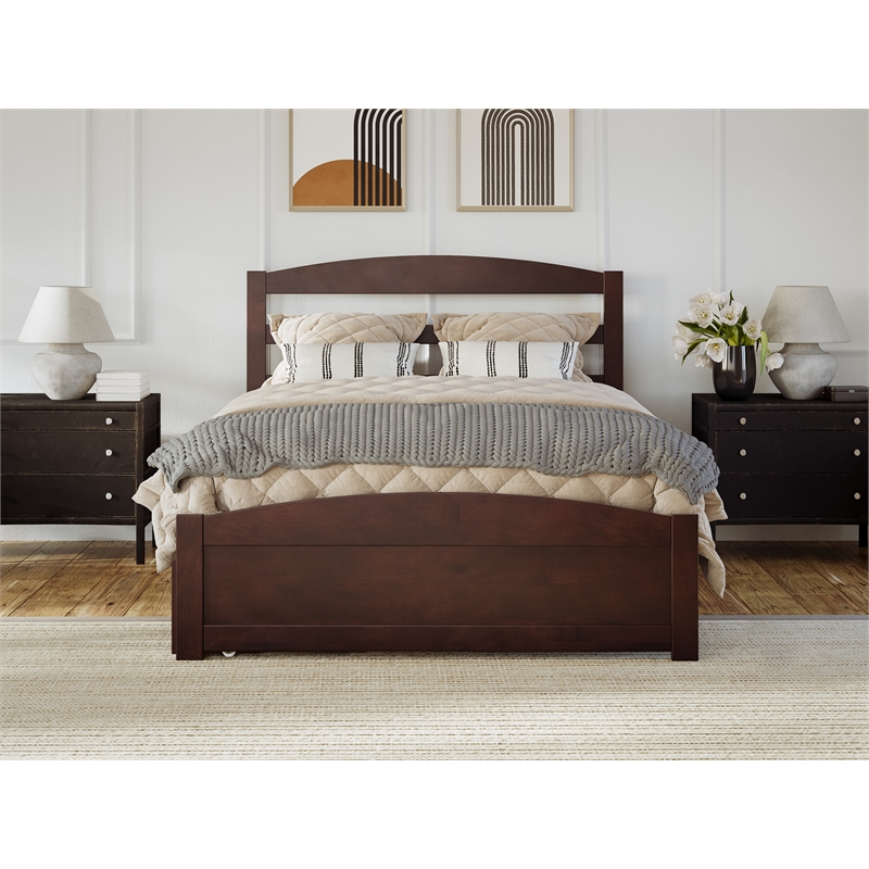 AFI Warren Solid Wood Queen Bed w/ Footboard & Twin XL Trundle in Walnut