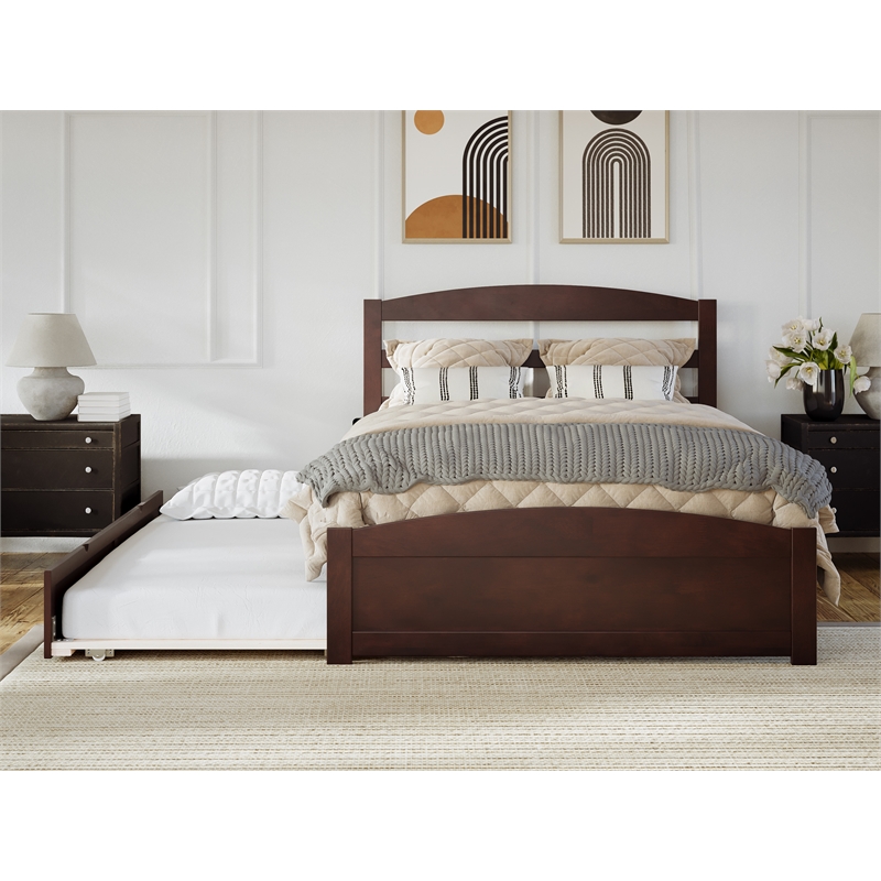 AFI Warren Solid Wood Queen Bed w/ Footboard & Twin XL Trundle in Walnut