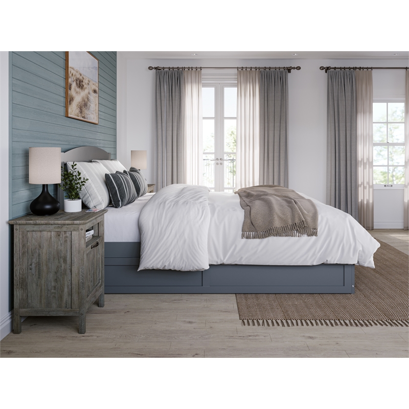 AFI Warren Solid Wood Queen Bed w/ Footboard & Twin XL Trundle in Gray