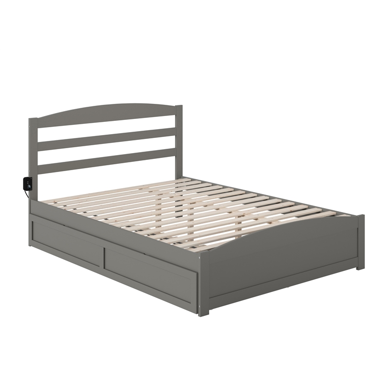 AFI Warren Solid Wood Queen Bed w/ Footboard & Twin XL Trundle in Gray