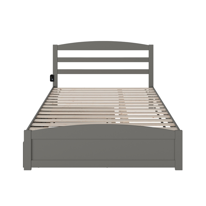 AFI Warren Solid Wood Queen Bed w/ Footboard & Twin XL Trundle in Gray