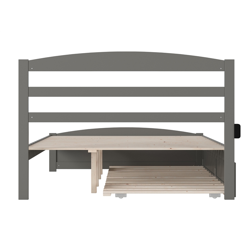 AFI Warren Solid Wood Queen Bed w/ Footboard & Twin XL Trundle in Gray