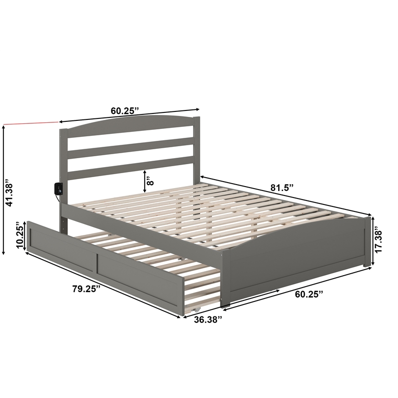 AFI Warren Solid Wood Queen Bed w/ Footboard & Twin XL Trundle in Gray