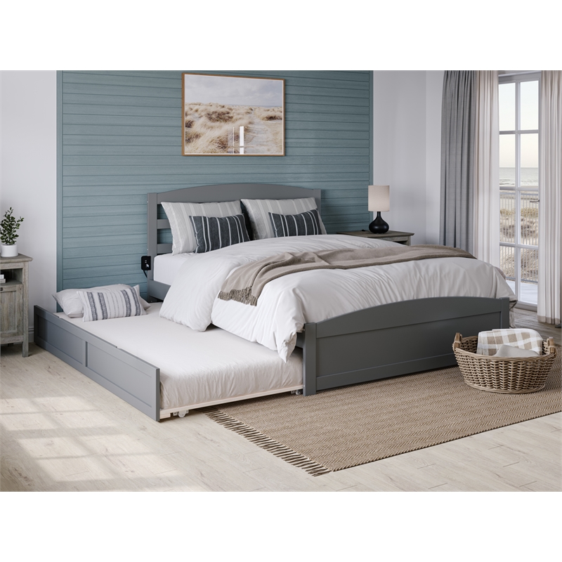 AFI Warren Solid Wood Queen Bed w/ Footboard & Twin XL Trundle in Gray