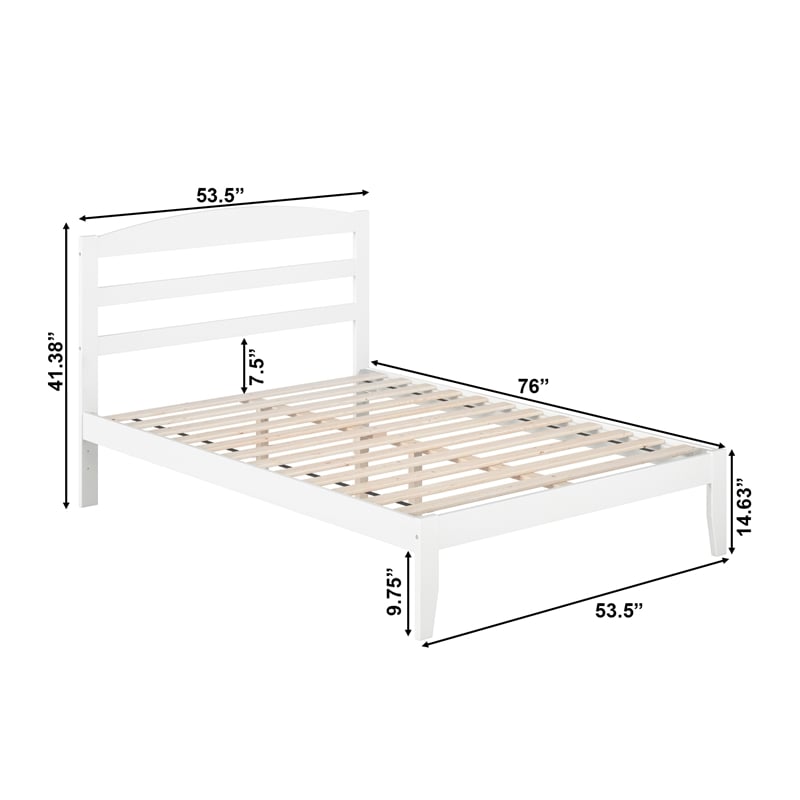AFI Warren Solid Wood Full Platform Bed with USB Charging Station in White