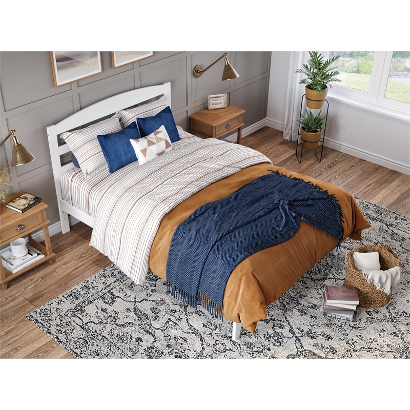AFI Warren Solid Wood Full Platform Bed with USB Charging Station in White