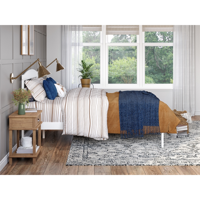 AFI Warren Solid Wood Full Platform Bed with USB Charging Station in White