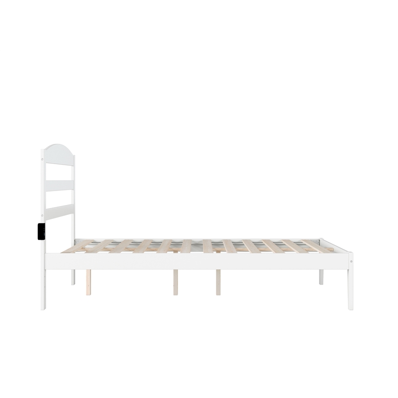AFI Warren Solid Wood Full Platform Bed with USB Charging Station in White
