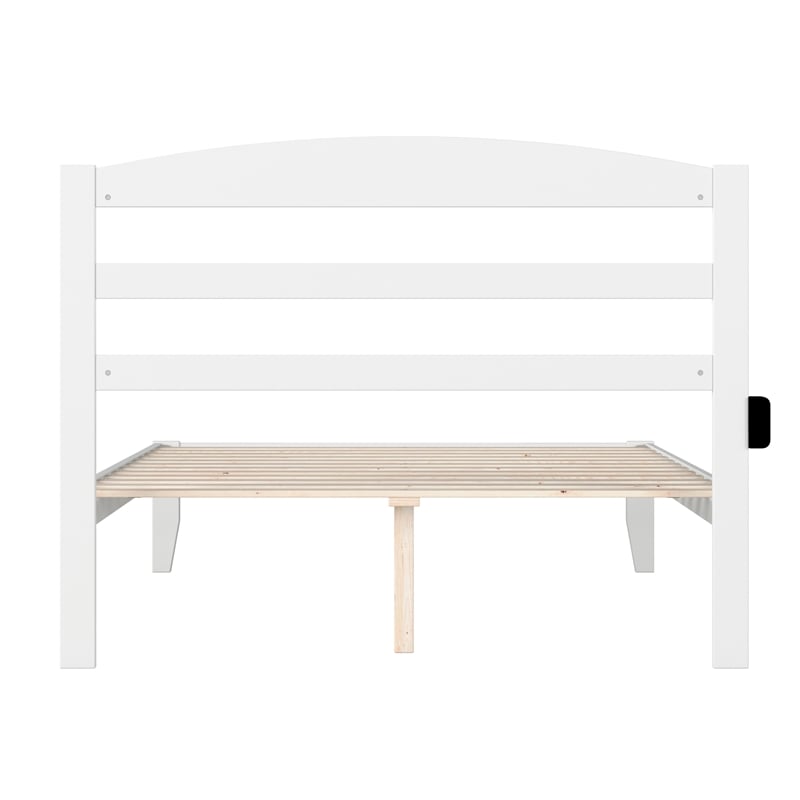 AFI Warren Solid Wood Full Platform Bed with USB Charging Station in White