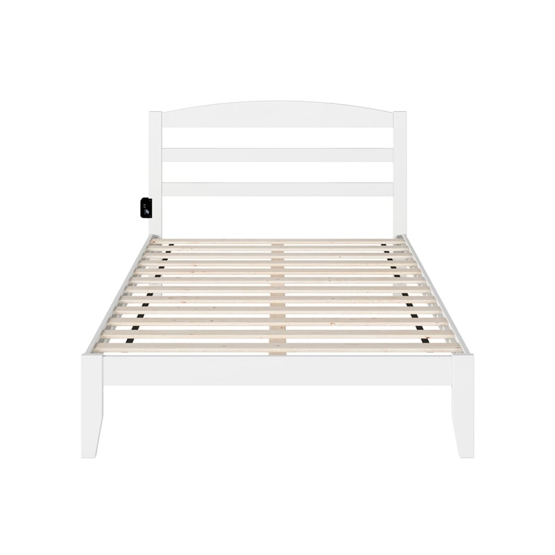 AFI Warren Solid Wood Full Platform Bed with USB Charging Station in White