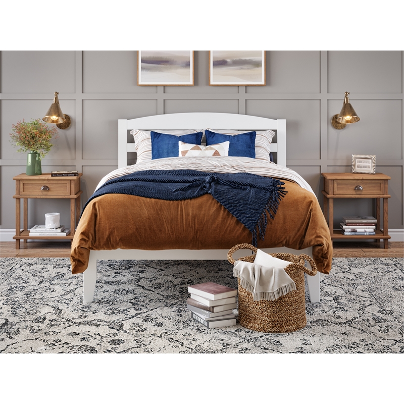 AFI Warren Solid Wood Full Platform Bed with USB Charging Station in White