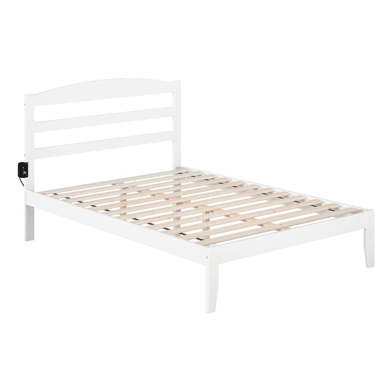 AFI Warren Solid Wood Full Platform Bed with USB Charging Station in White