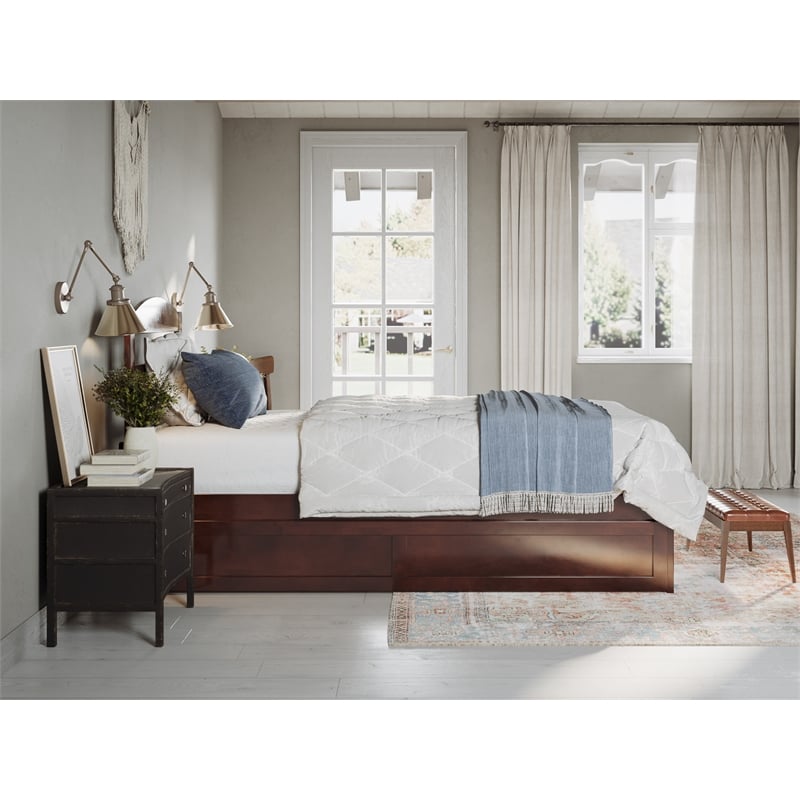 AFI Warren Solid Wood Twin Bed with Twin Trundle and USB Charger in Walnut