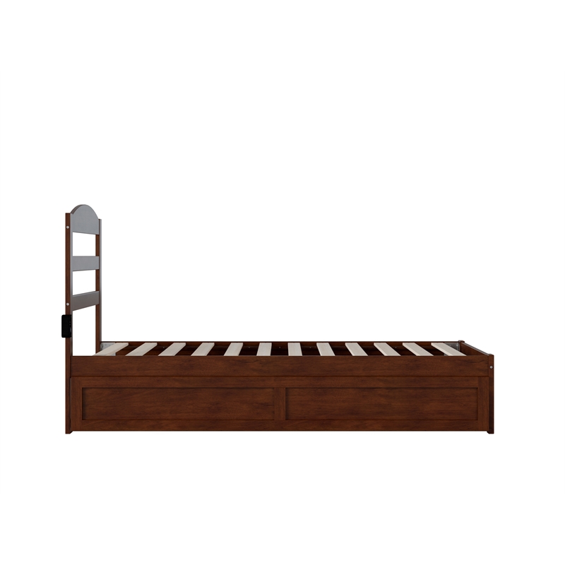 AFI Warren Solid Wood Twin Bed with Twin Trundle and USB Charger in Walnut