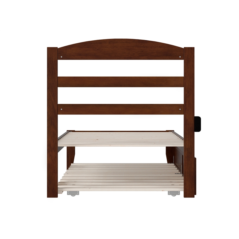 AFI Warren Solid Wood Twin Bed with Twin Trundle and USB Charger in Walnut