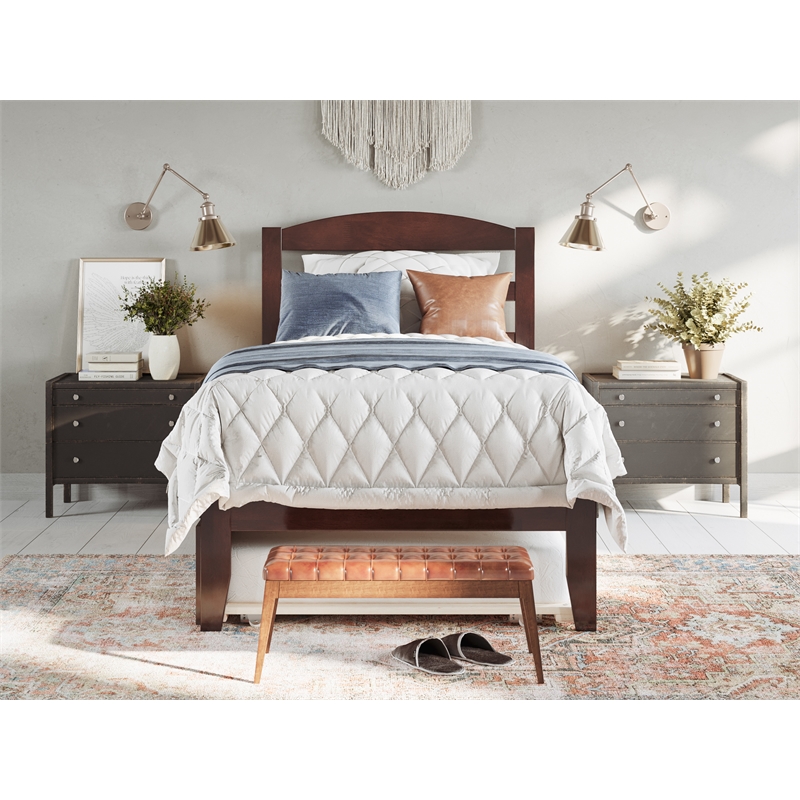 AFI Warren Solid Wood Twin Bed with Twin Trundle and USB Charger in Walnut
